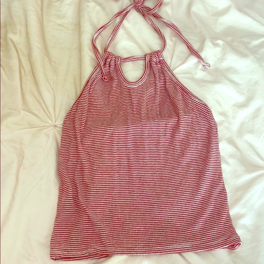 Cami red and white stripped top, with halter tie.
